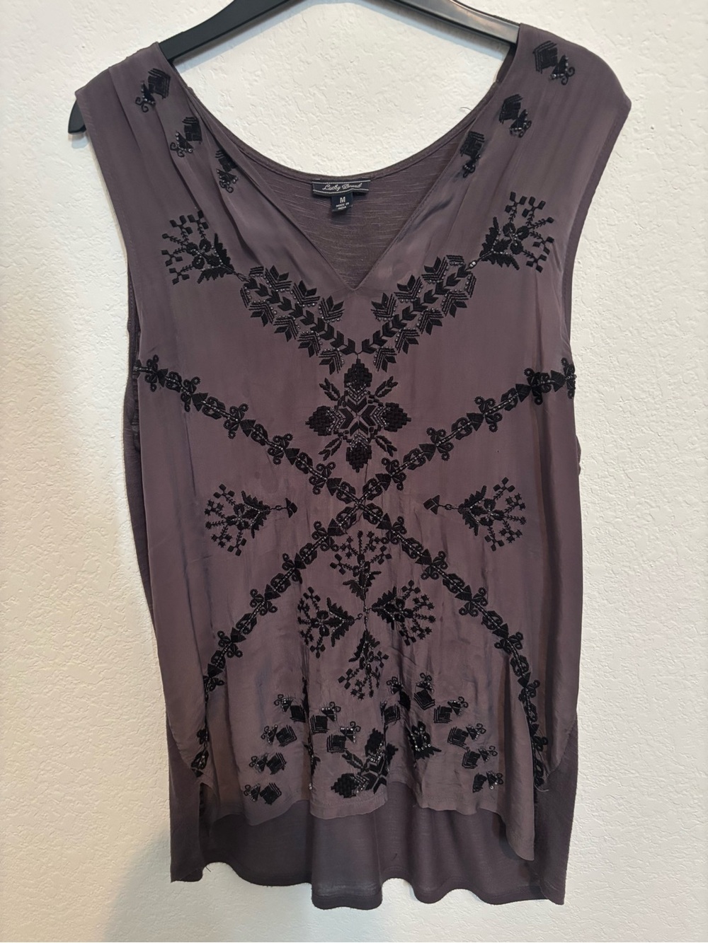 Lucky Brand Gray (plum tint) Sleeveless Embroidered V-Neck Top